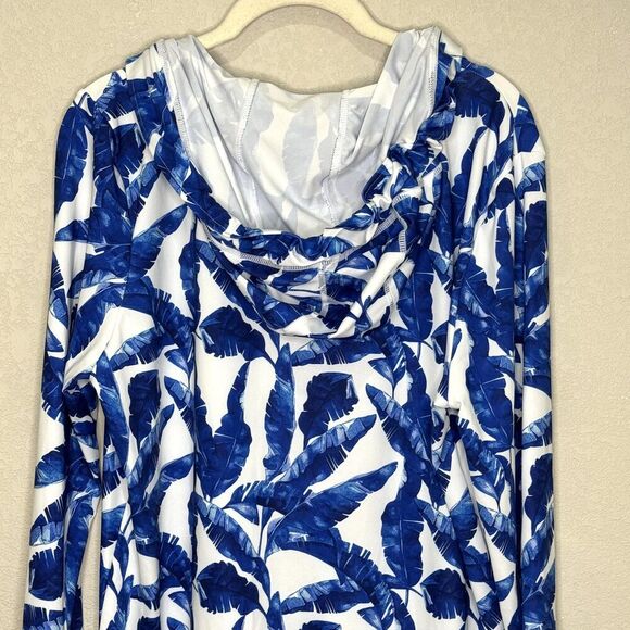 Cabana Life Cover Up Womens Large Blue Palm Print Hooded UPF 50+ Long Sleeve - Picture 8 of 11